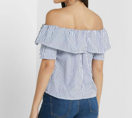 Rosé embroidery off shoulder grill top XD21