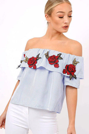 Rosé embroidery off shoulder grill top XD21