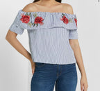 Rosé embroidery off shoulder grill top XD21