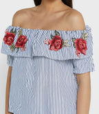Rosé embroidery off shoulder grill top XD21