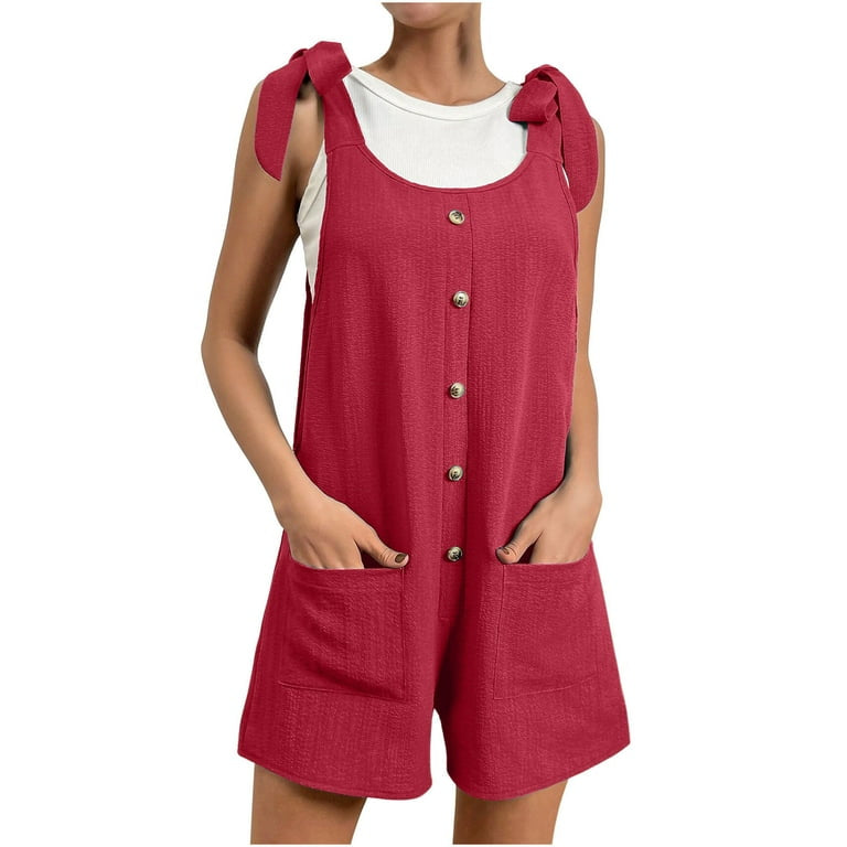 Round Neck Button Loose Short Jumpsuit XD21