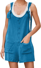 Round Neck Button Loose Short Jumpsuit XD21