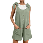 Round Neck Button Loose Short Jumpsuit XD21