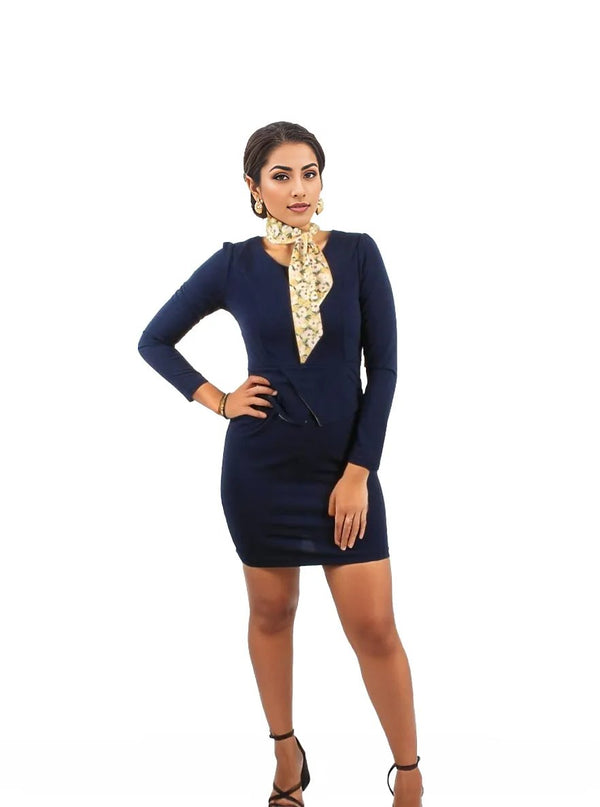 Round Neck Long Sleeve Elegant Style Sheath Dress Without Scarf