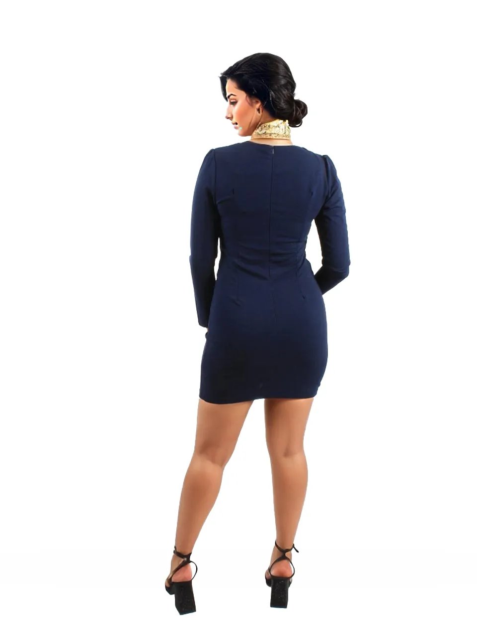 Round Neck Long Sleeve Elegant Style Sheath Dress Without Scarf XD21