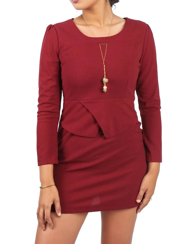 Round Neck Long Sleeve Elegant Style Sheath Dress Without Scarf