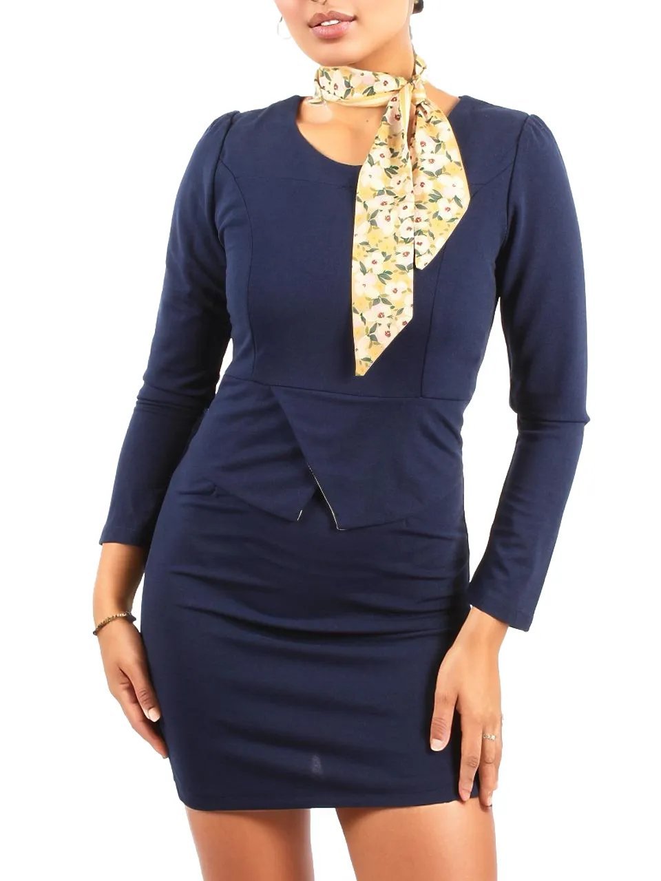 Round Neck Long Sleeve Elegant Style Sheath Dress Without Scarf XD21