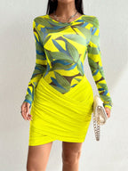 Ruched 2piece Crisscross Skirt And Top Set XD21
