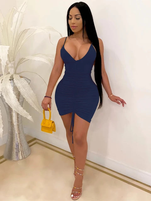 Ruched Bandage Drawstring Mini Dress XD21