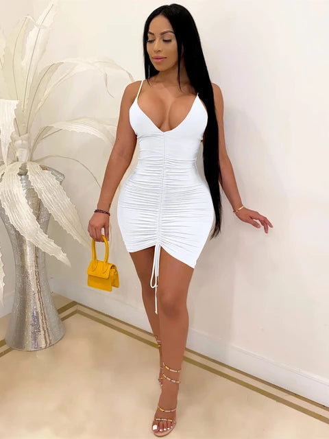 Ruched Bandage Drawstring Mini Dress XD21