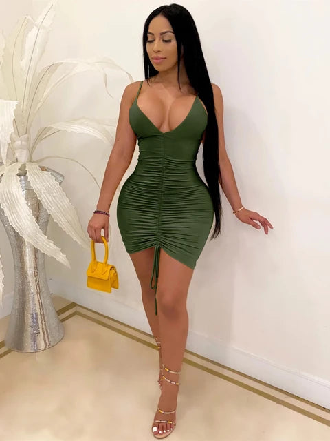 Ruched Bandage Drawstring Mini Dress XD21