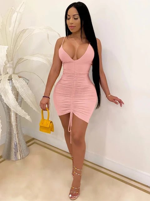 Ruched Bandage Drawstring Mini Dress XD21