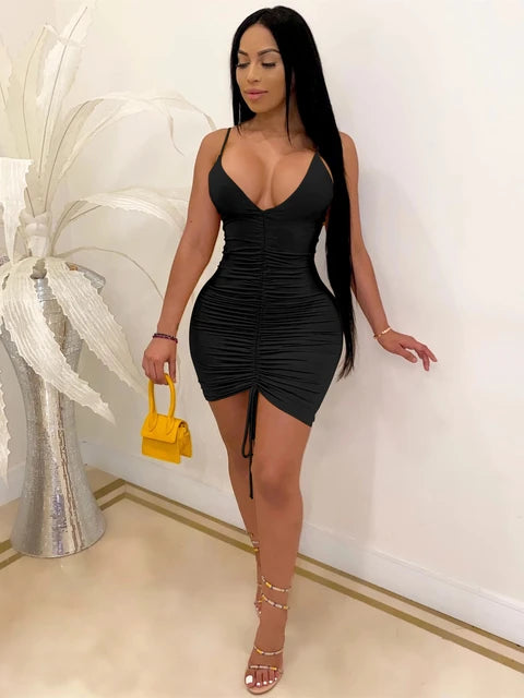 Ruched Bandage Drawstring Mini Dress XD21