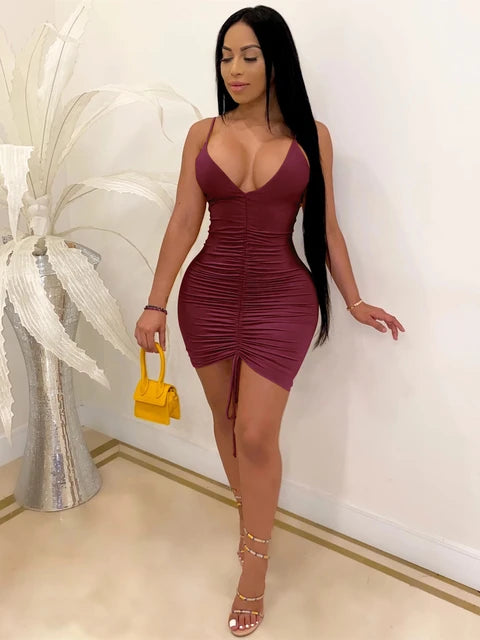 Ruched Bandage Drawstring Mini Dress XD21