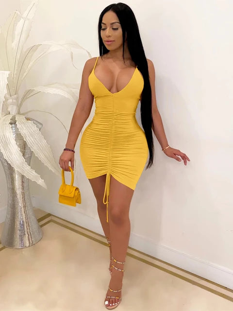 Ruched Bandage Drawstring Mini Dress XD21