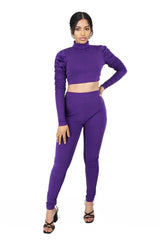 Ruched Puff Sleeve Turtle Neck With Leggings Set XD21