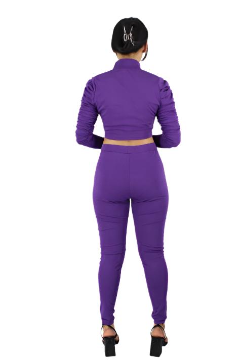 Ruched Puff Sleeve Turtle Neck With Leggings Set XD21