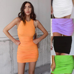 Ruched Short Sleeveless Tank Bodycon Dress - XD21