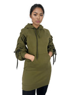 Ruched Sleeve Hoodie Mini Dress With Pockets XD21