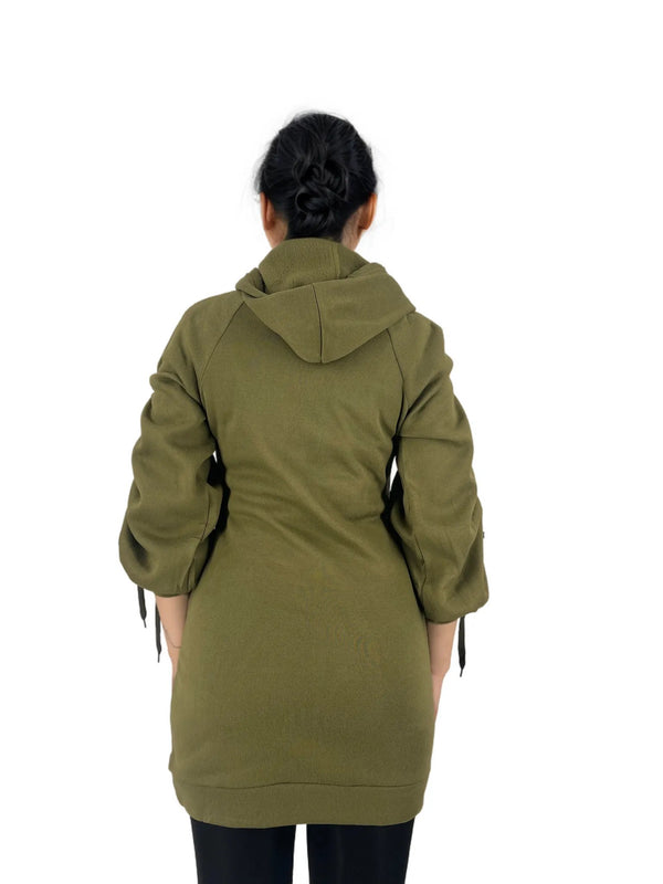 Ruched Sleeve Hoodie Mini Dress With Pockets