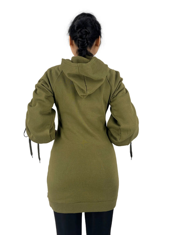 Ruched Sleeve Hoodie Mini Dress With Pockets