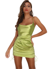 Pleated Strap Bodycon Dress Xs / Green