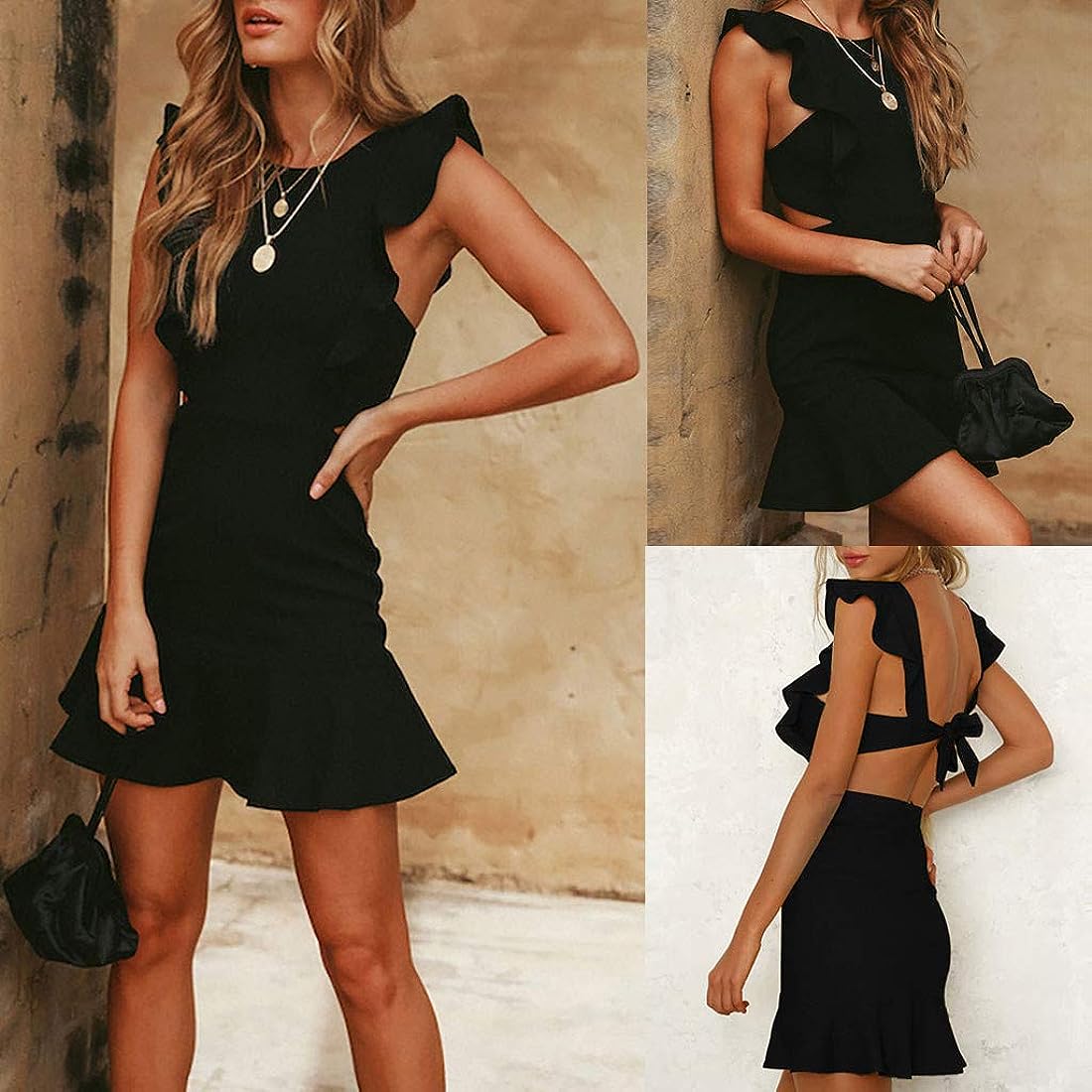 Ruffle Black Mini Dress XD21