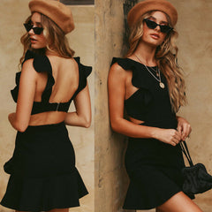 Ruffle Black Mini Dress XD21