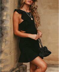 Ruffle Black Mini Dress XD21