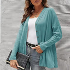 Ruffle Side Slit Long Sleeve Cardigan Sweater XD21