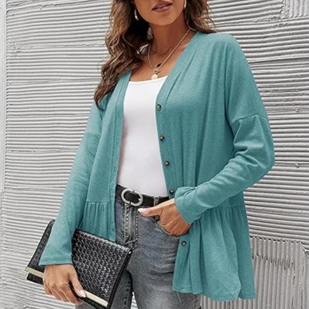 Ruffle Side Slit Long Sleeve Cardigan Sweater XD21