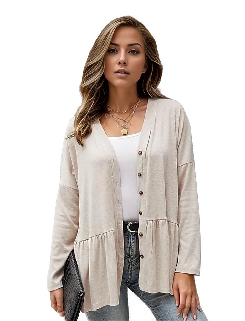 Ruffle Side Slit Long Sleeve Cardigan Sweater XD21