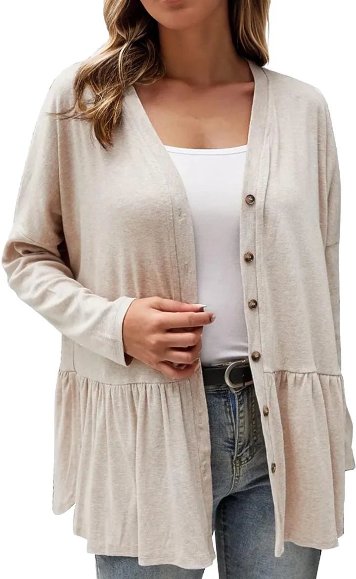 Ruffle Side Slit Long Sleeve Cardigan Sweater XD21