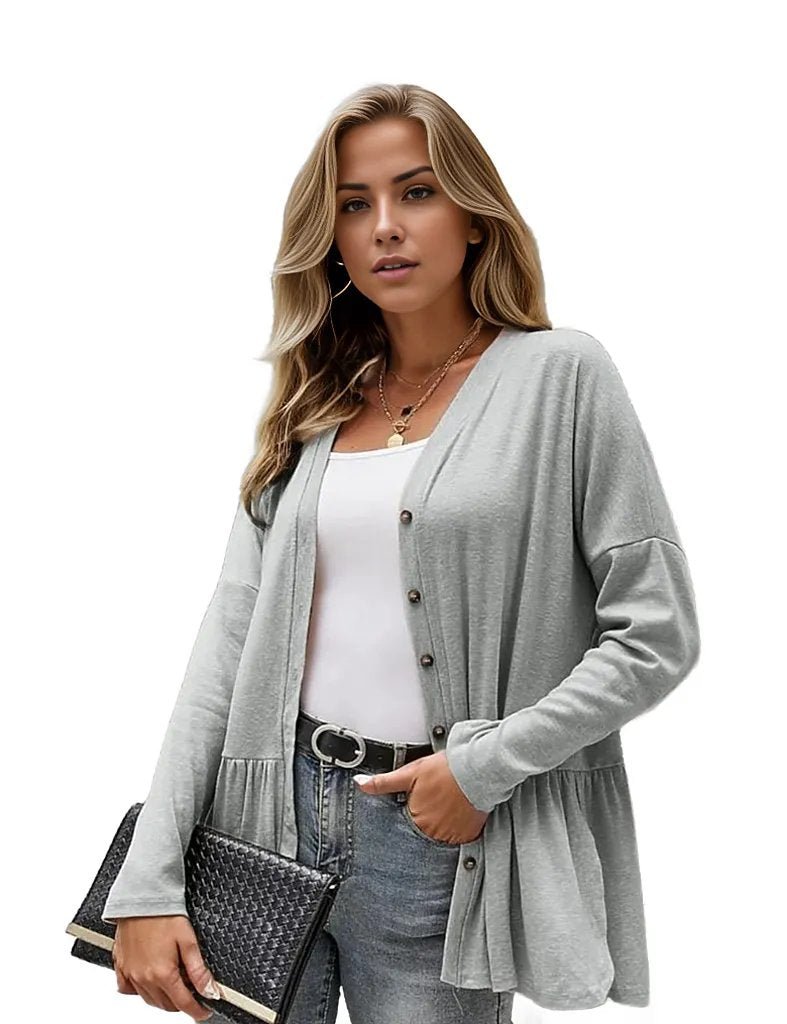 Ruffle Side Slit Long Sleeve Cardigan Sweater XD21