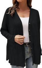 Ruffle Side Slit Long Sleeve Cardigan Sweater XD21