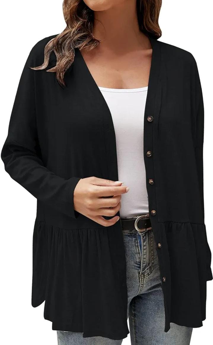 Ruffle Side Slit Long Sleeve Cardigan Sweater XD21