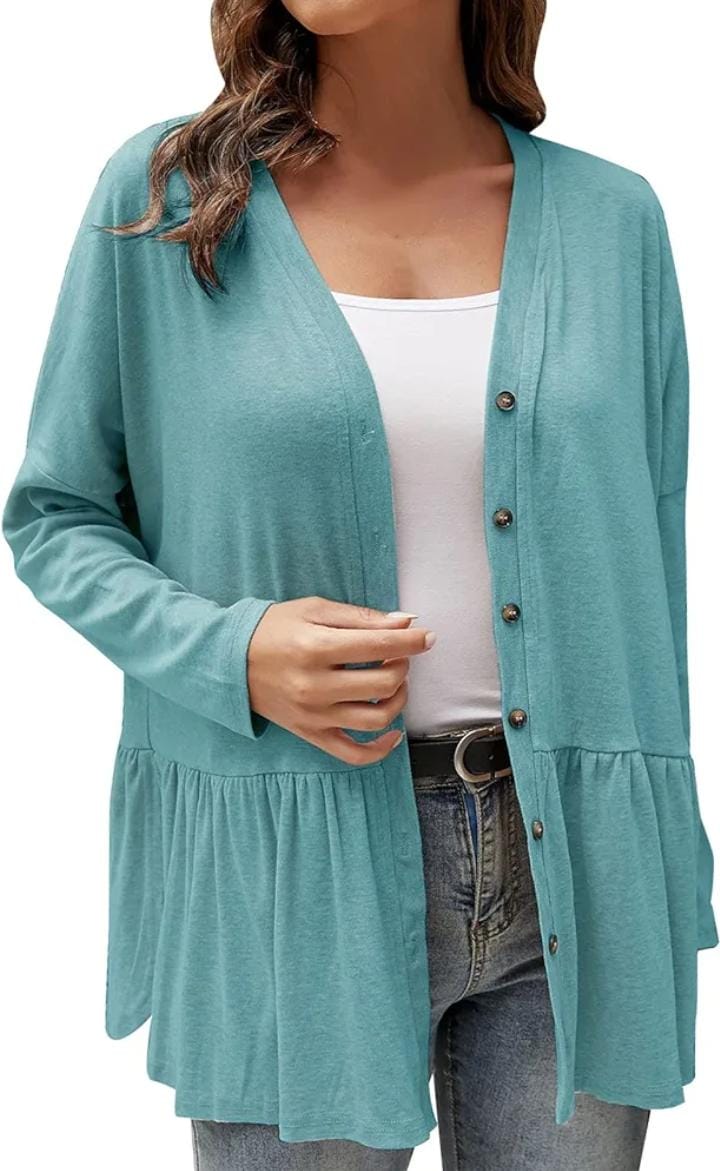 Ruffle Side Slit Long Sleeve Cardigan Sweater XD21