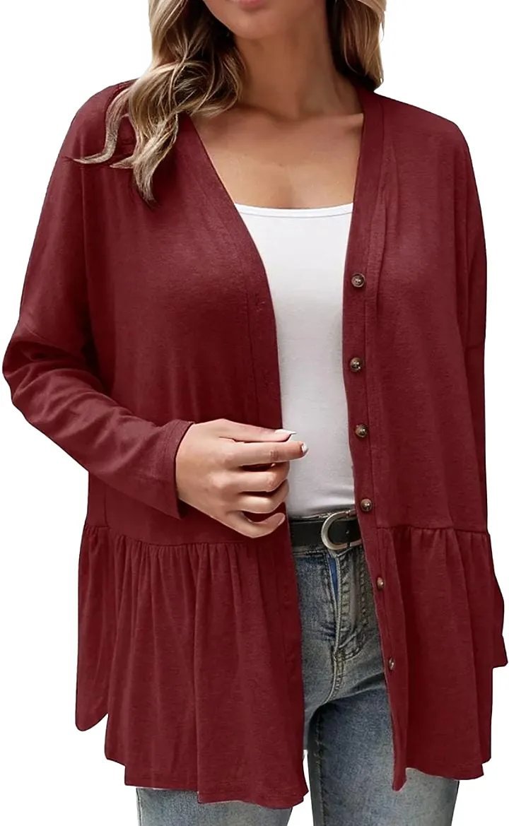 Ruffle Side Slit Long Sleeve Cardigan Sweater XD21