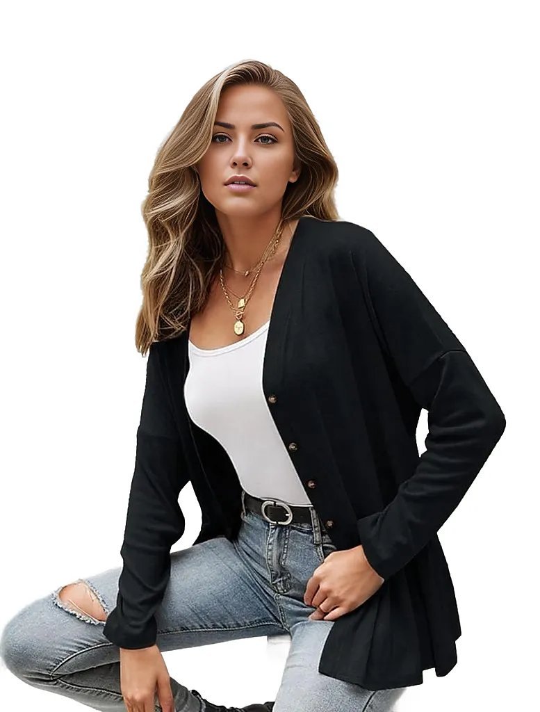 Ruffle Side Slit Long Sleeve Cardigan Sweater XD21