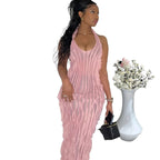 Ruffle Texture Halter Backless Maxi Dress XD21