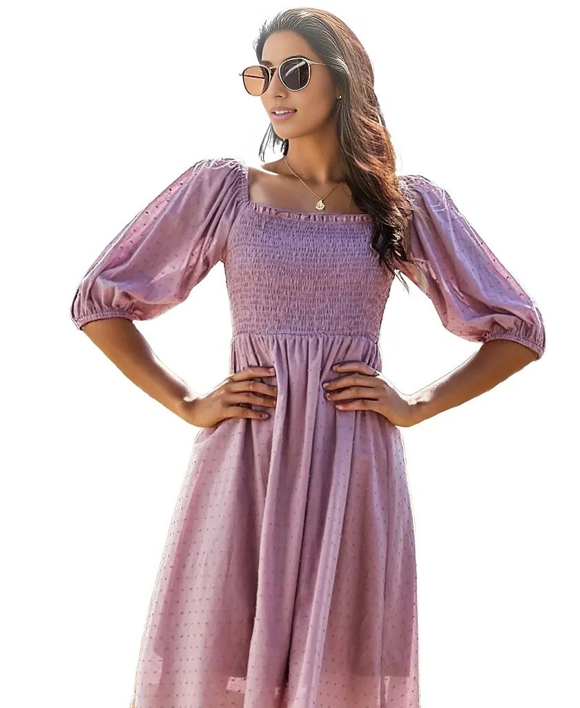Ruffled Puff Sleeve Midi dress XD21