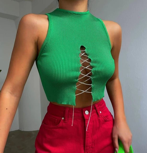 Chain Lace Up Front Cropped Top