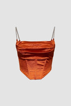 Satin Corset Crop Top with Rhinestone Straps XD21