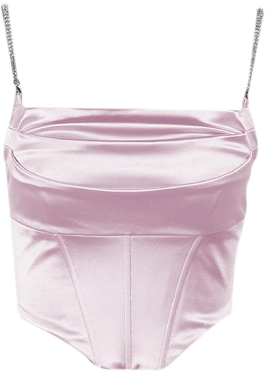 Satin Corset Crop Top with Rhinestone Straps XD21
