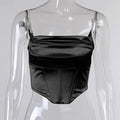 Satin Corset Crop Top with Rhinestone Straps XD21