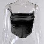 Satin Corset Crop Top with Rhinestone Straps XD21