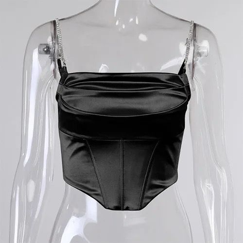 Satin Corset Crop Top with Rhinestone Straps XD21