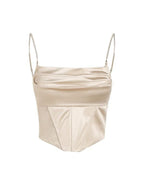 Satin Corset Crop Top with Rhinestone Straps XD21