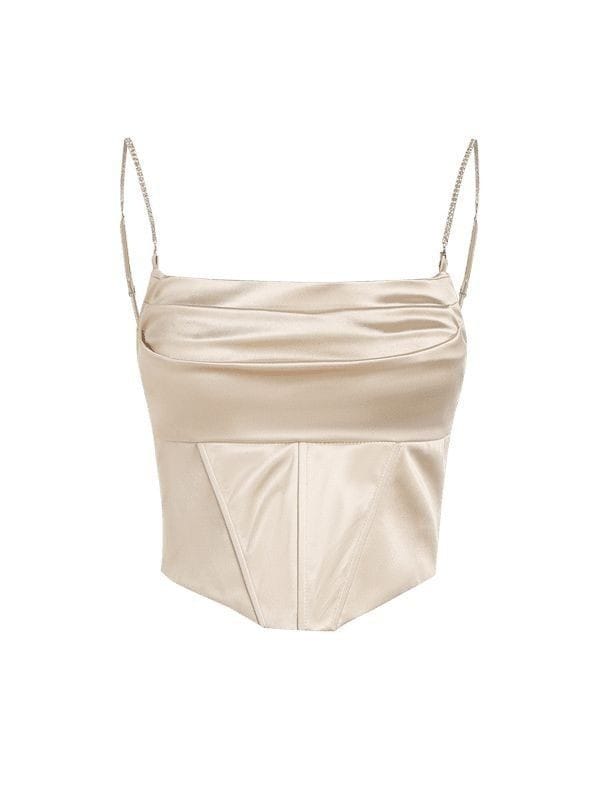 Satin Corset Crop Top with Rhinestone Straps XD21