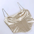 Satin Corset Crop Top with Rhinestone Straps XD21
